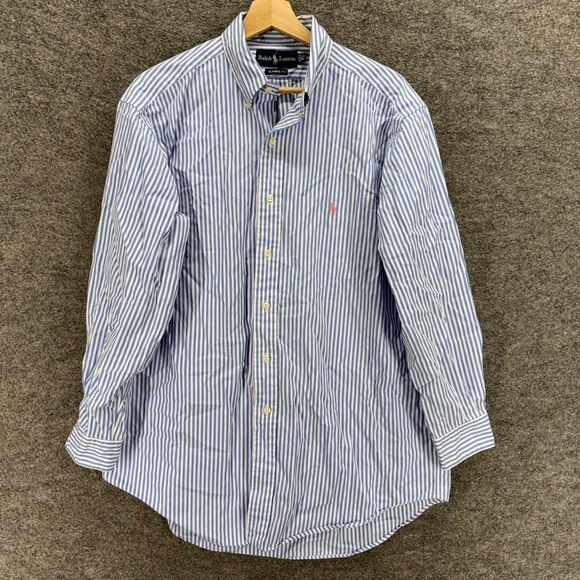 Ralph Lauren Shirt Men 16 Blue Striped Button Up Collared Long Sleeve Classic - Picture 1 of 6